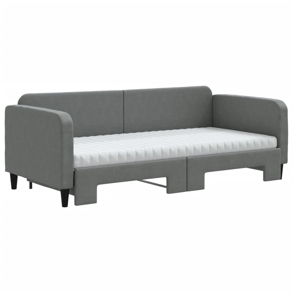 Lit de jour avec gigogne et matelas gris foncé 90x190 cm tissu - XIOS