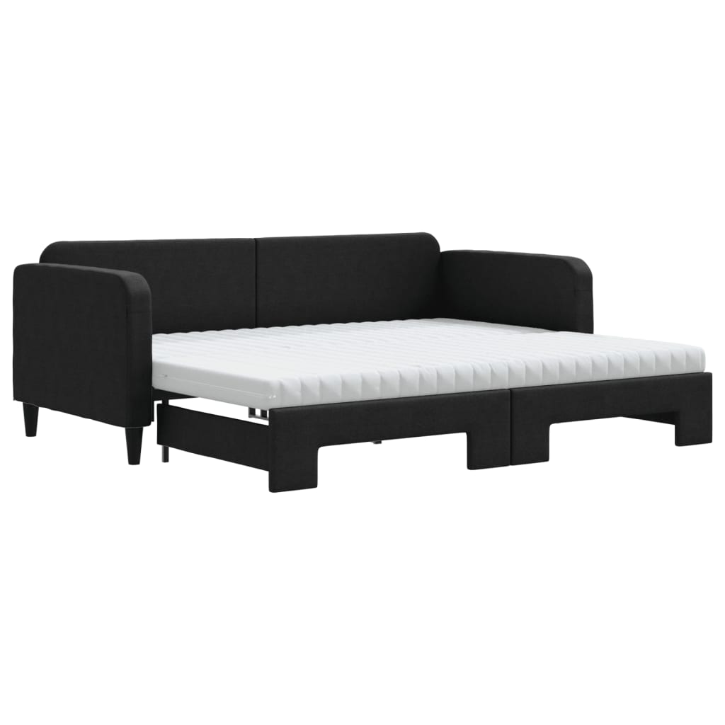 Lit de jour avec gigogne et matelas noir 90x190 cm tissu - XIOS