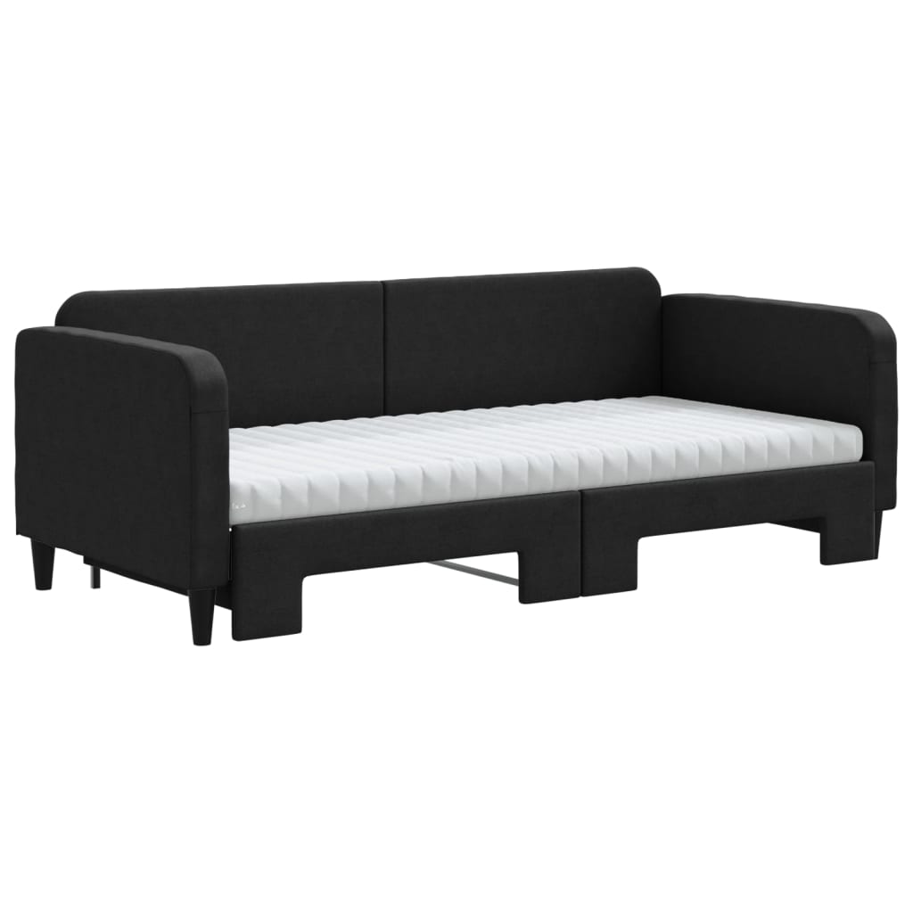 Lit de jour avec gigogne et matelas noir 90x190 cm tissu - XIOS