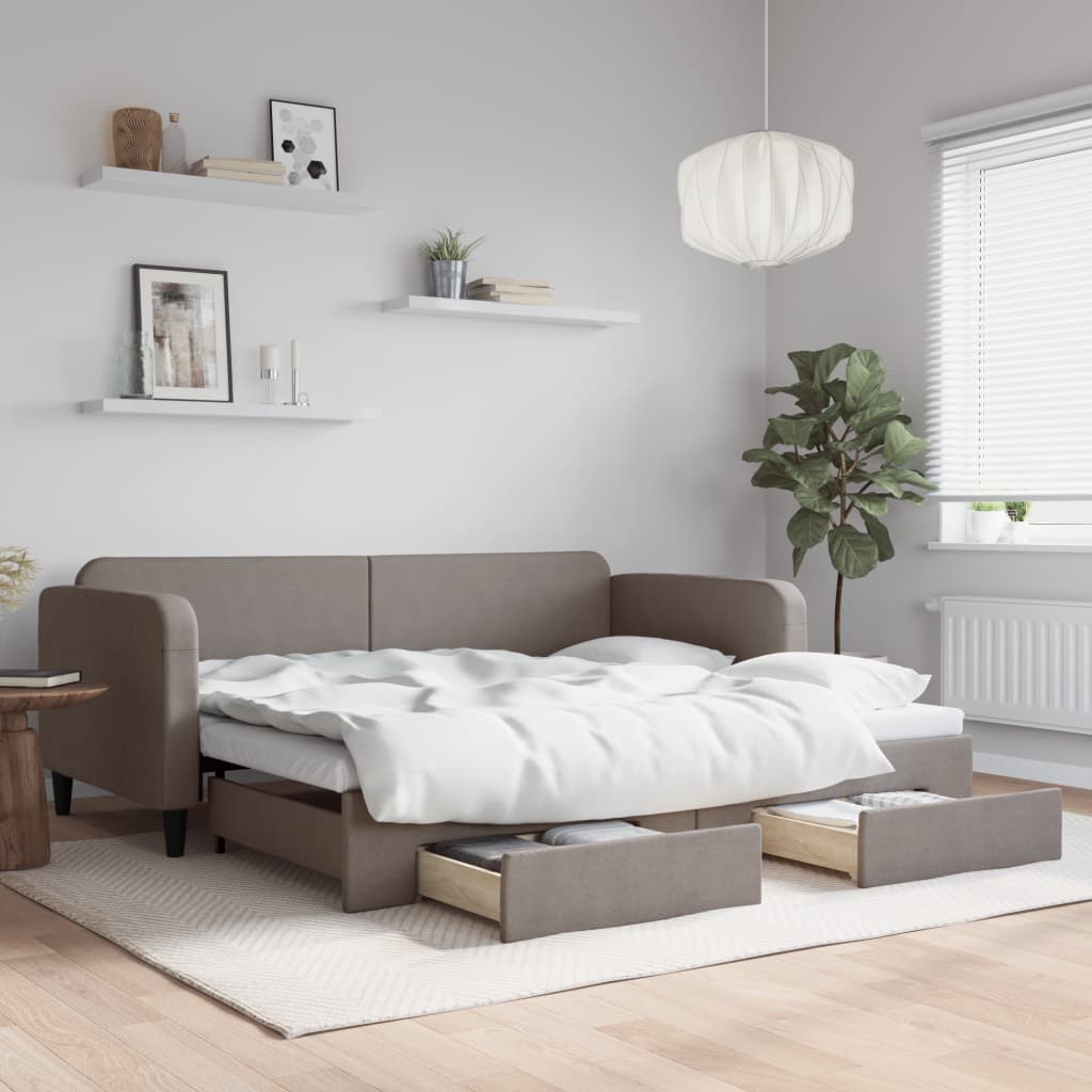Lit de jour avec gigogne et tiroirs sans matelas taupe 90x200cm - XIOS