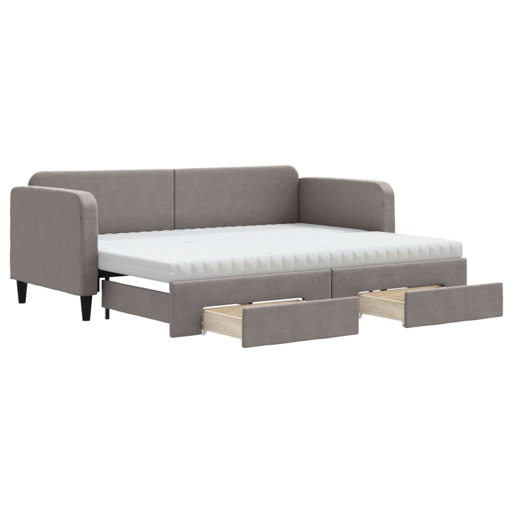 Lit de jour avec gigogne et tiroirs taupe 80x200 cm tissu - XIOS