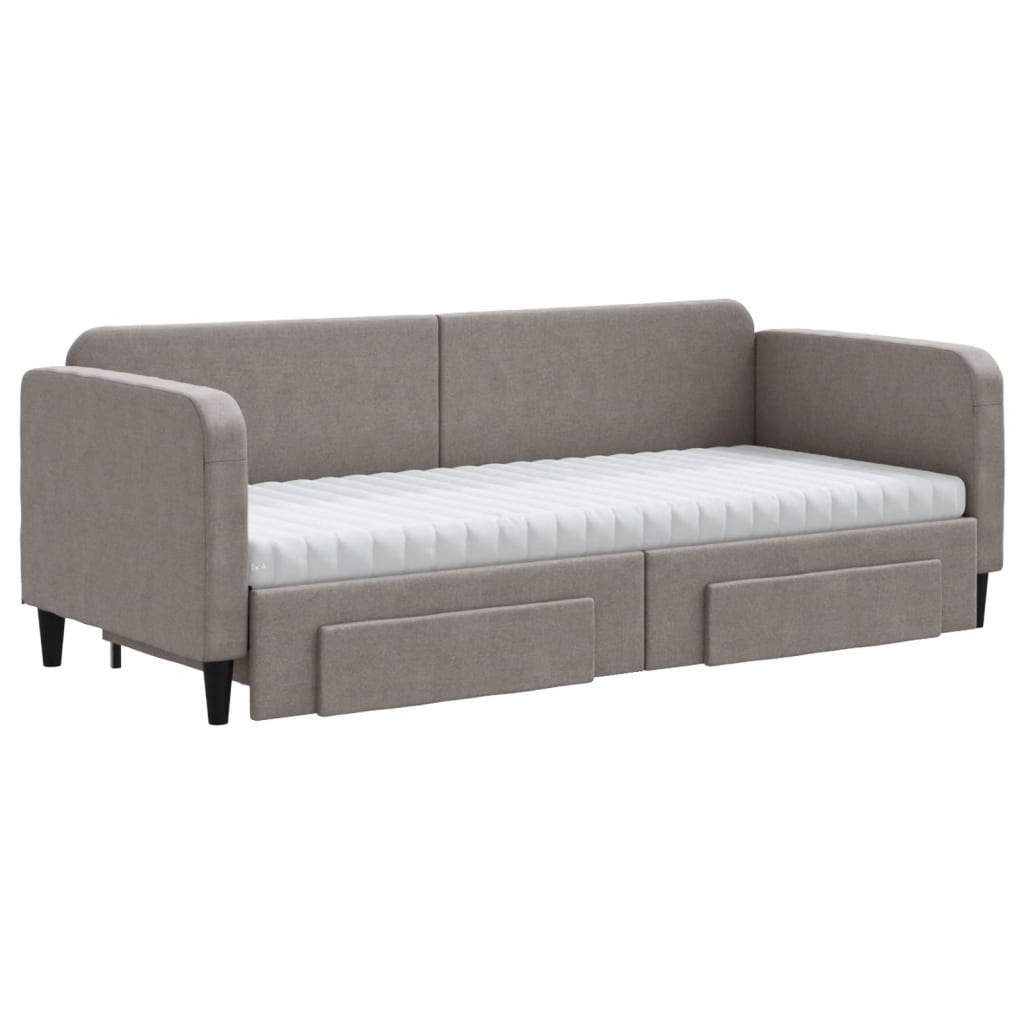 Lit de jour avec gigogne et tiroirs taupe 80x200 cm tissu - XIOS