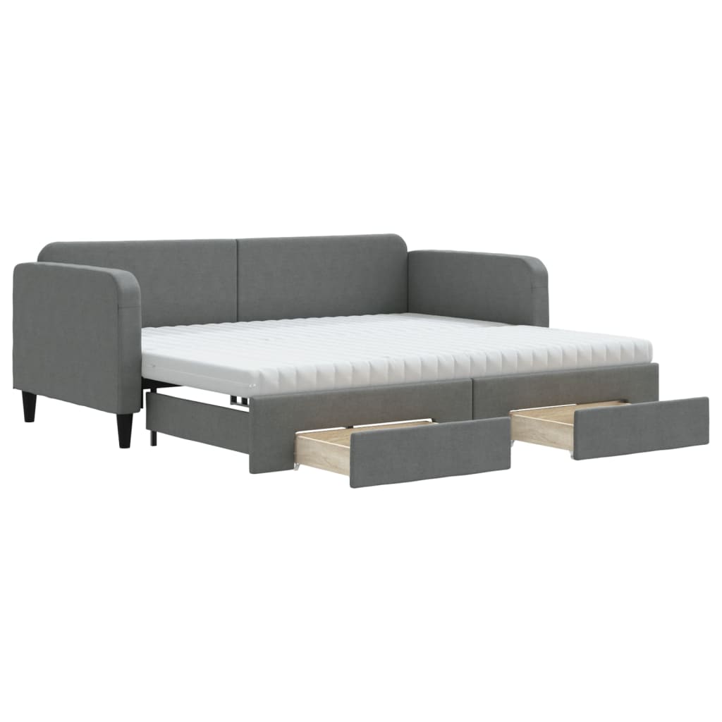 Lit de jour avec gigogne et tiroirs gris foncé 90x200 cm tissu - XIOS