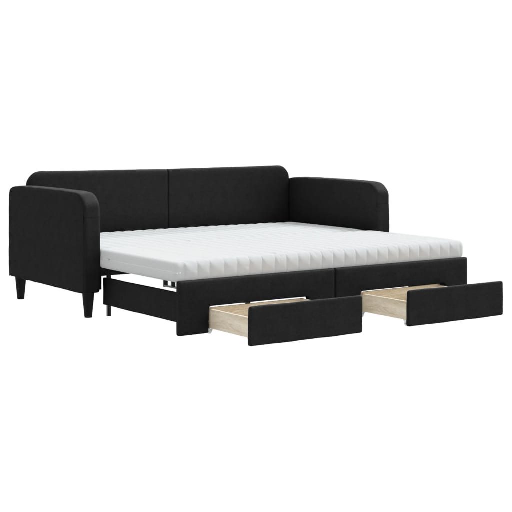 Lit de jour avec gigogne et tiroirs noir 90x200 cm tissu - XIOS