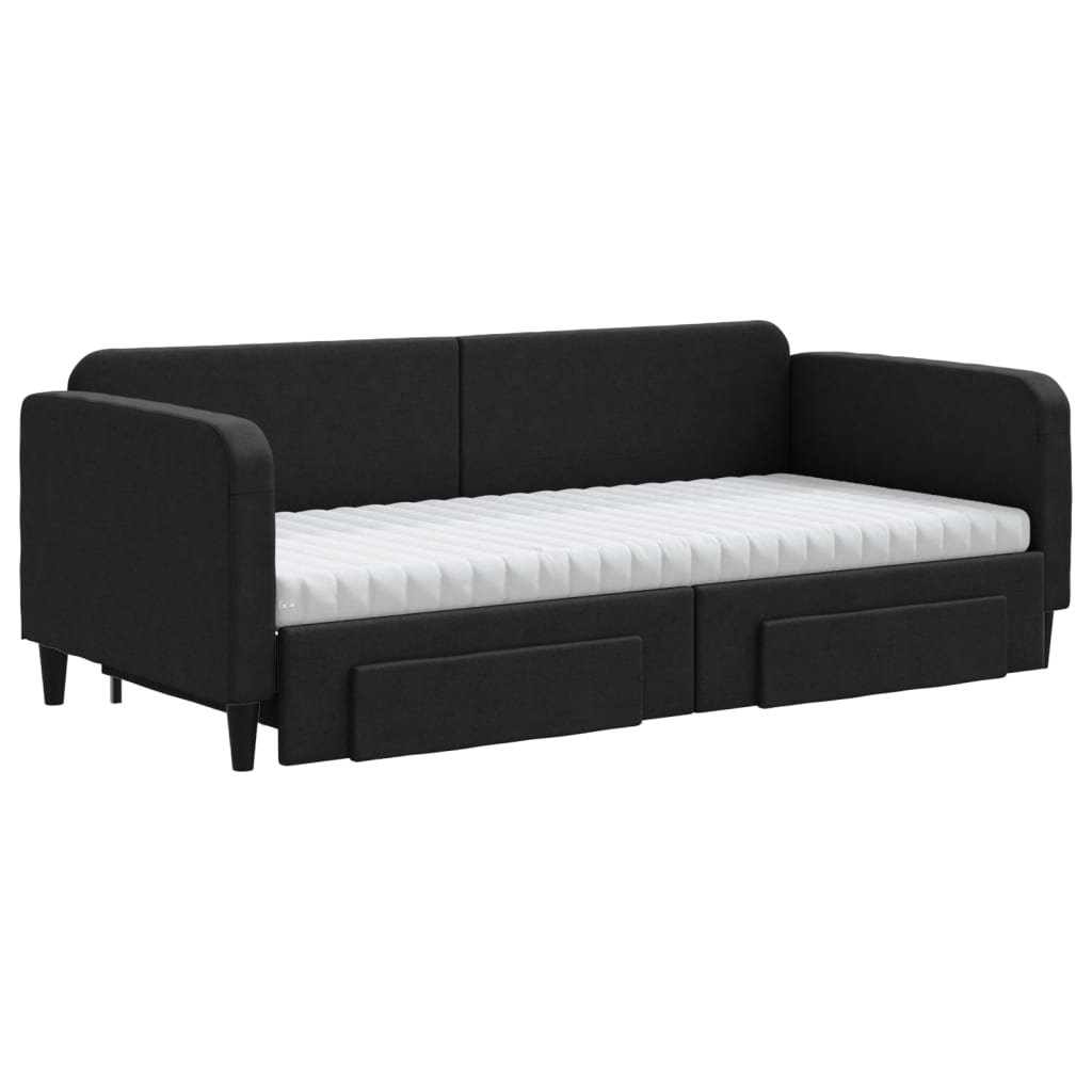 Lit de jour avec gigogne et tiroirs noir 90x200 cm tissu - XIOS