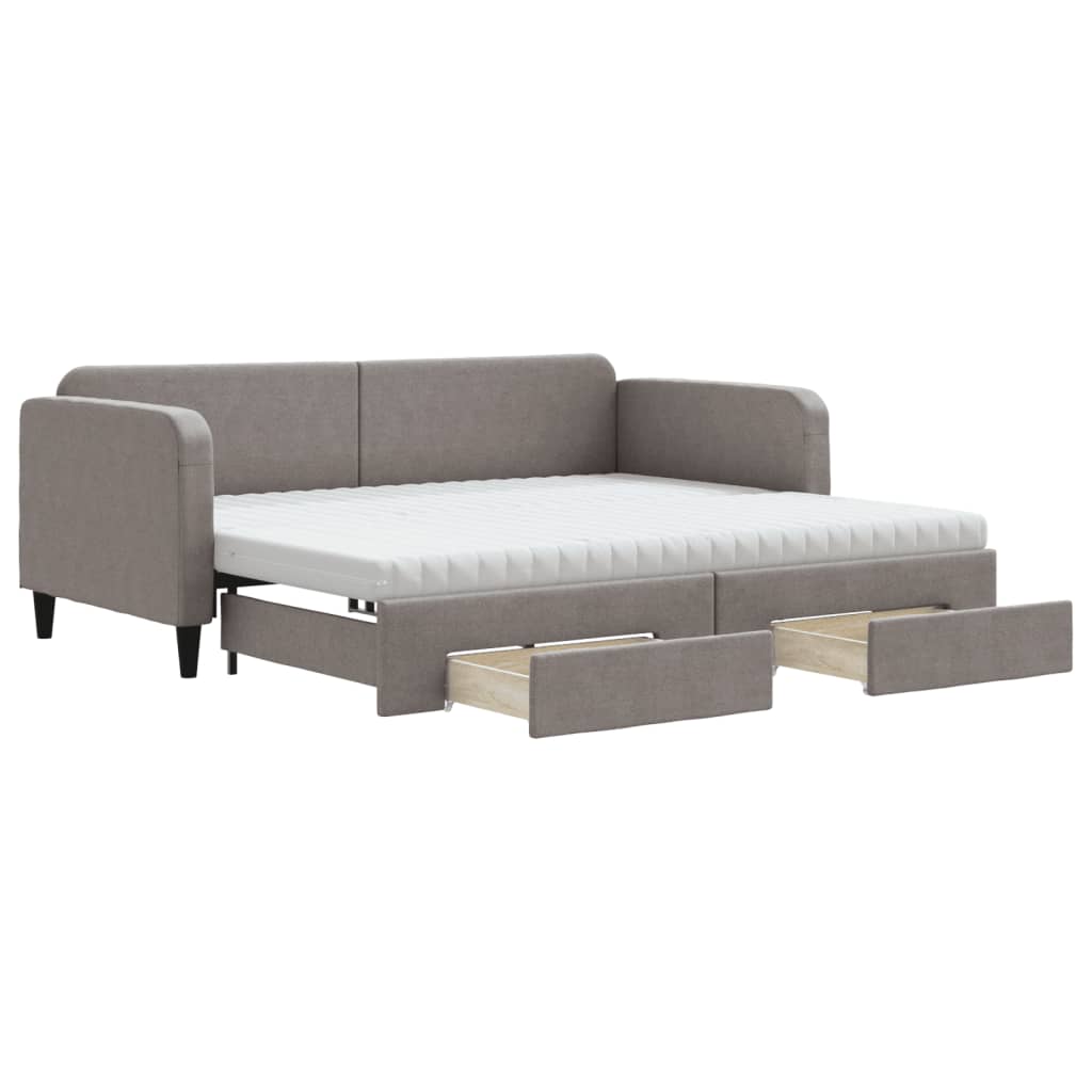 Lit de jour avec gigogne et tiroirs taupe 90x200 cm tissu - XIOS