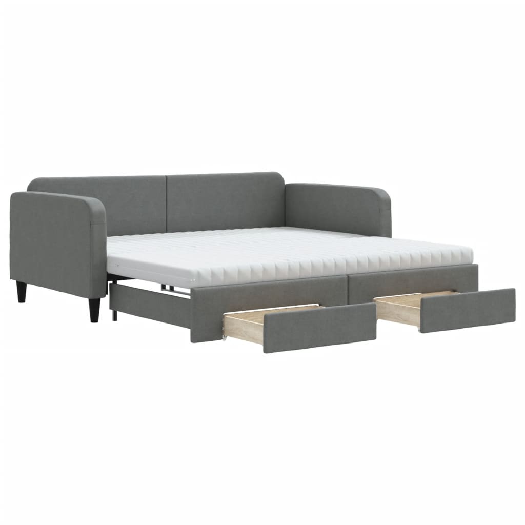 Lit de jour avec gigogne et tiroirs gris foncé 100x200 cm tissu - XIOS