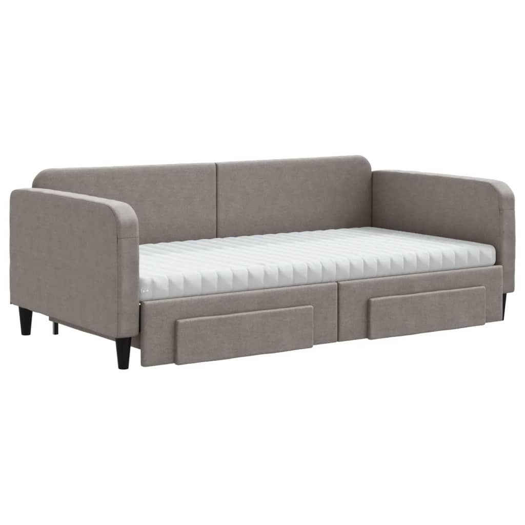 Lit de jour avec gigogne et tiroirs taupe 100x200 cm tissu - XIOS
