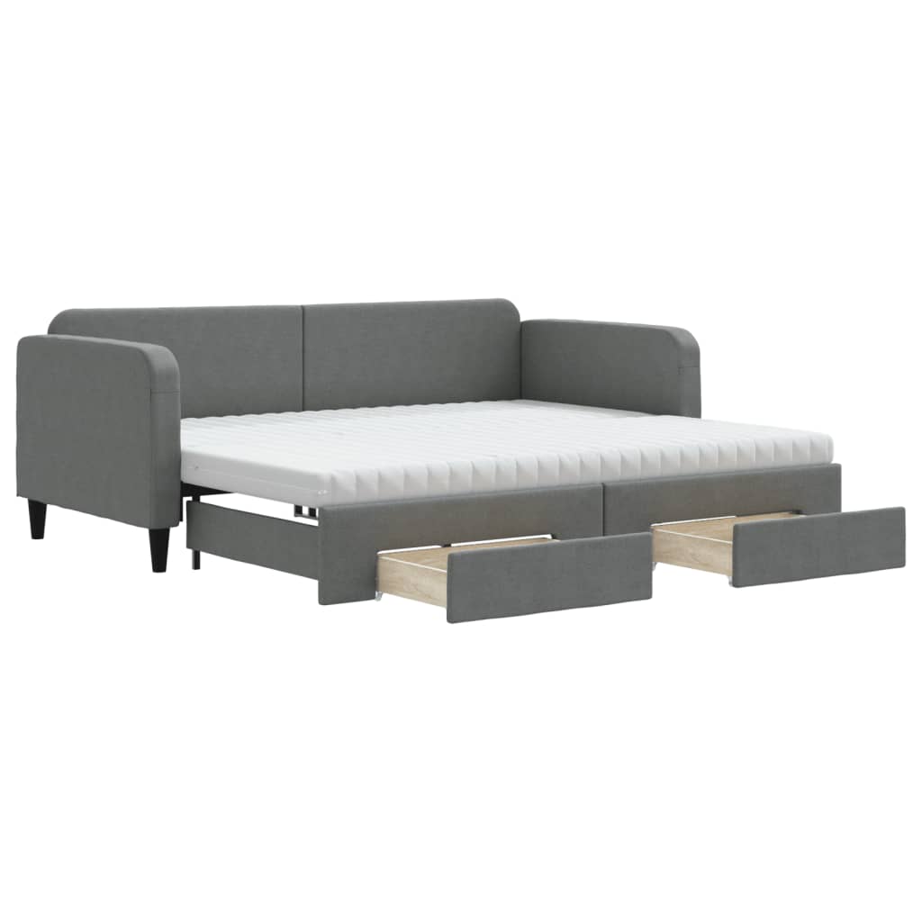 Lit de jour avec gigogne et tiroirs gris foncé 90x190 cm tissu - XIOS