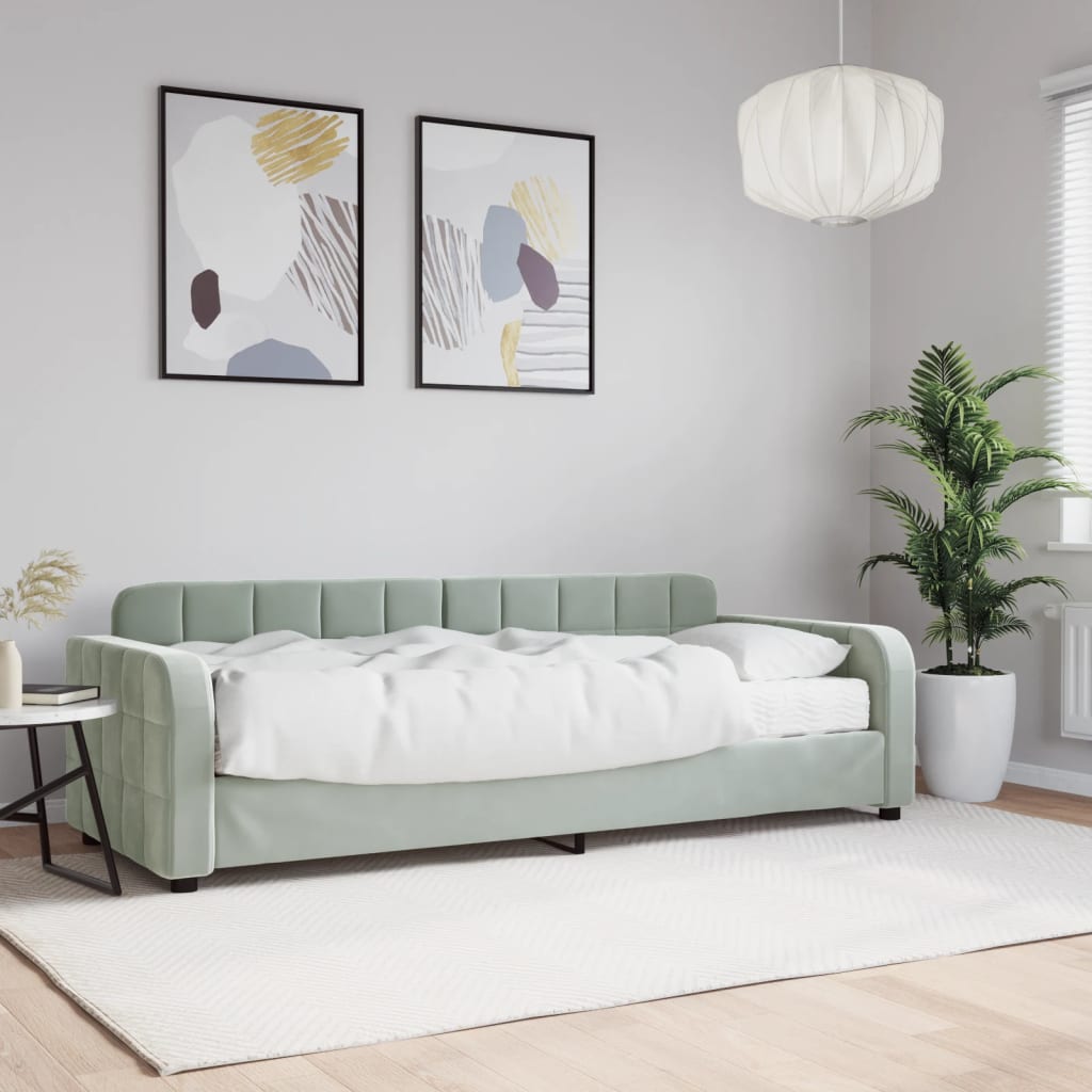 Lit de jour avec matelas gris clair 80x200 cm velours - XIOS