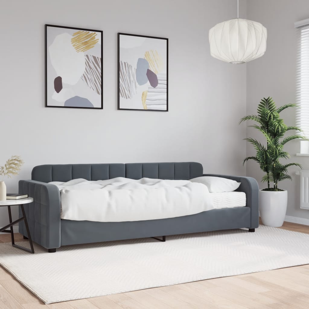 Lit de jour avec matelas gris foncé 80x200 cm velours - XIOS