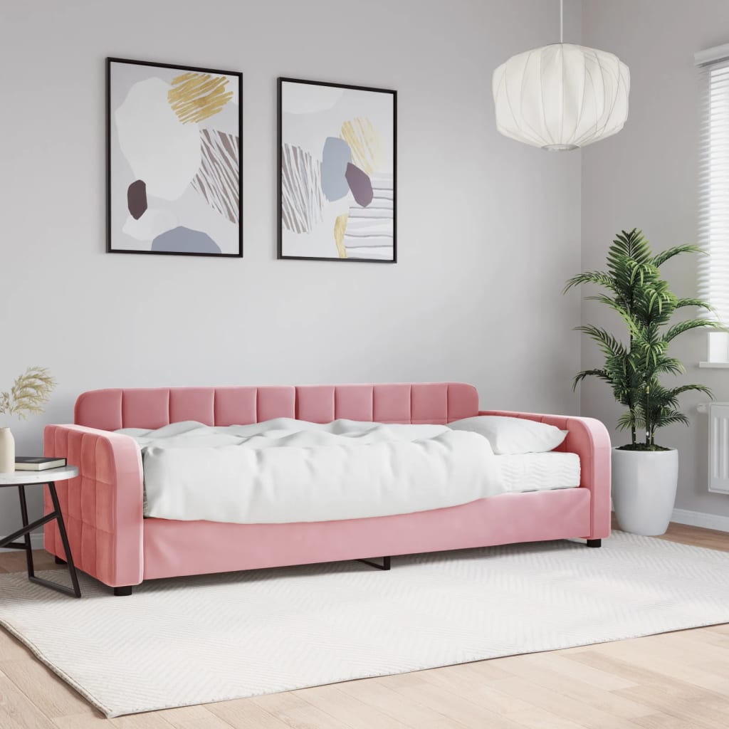 Lit de jour avec matelas rose 80x200 cm velours - XIOS