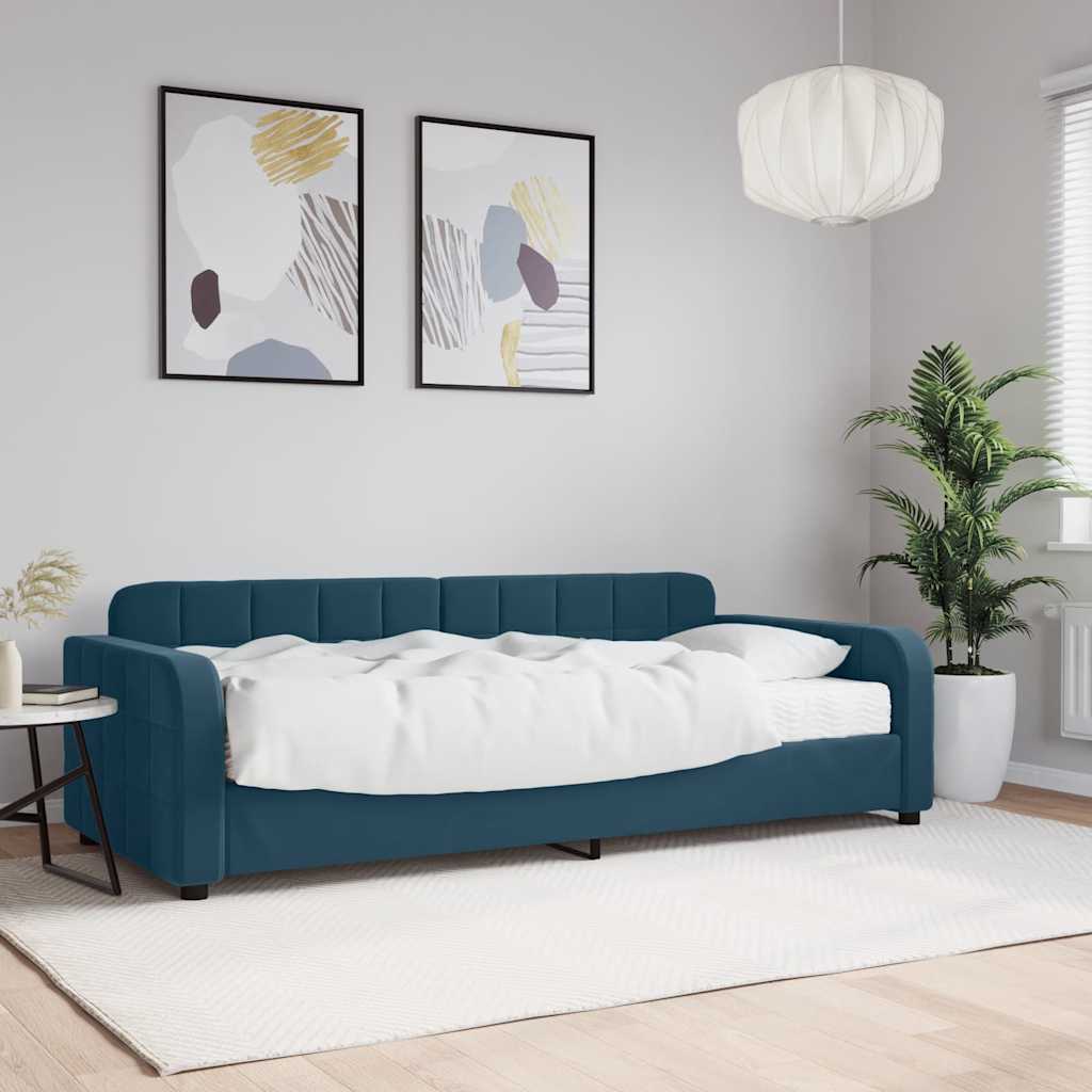 Lit de jour avec matelas bleu 90x200 cm velours - XIOS