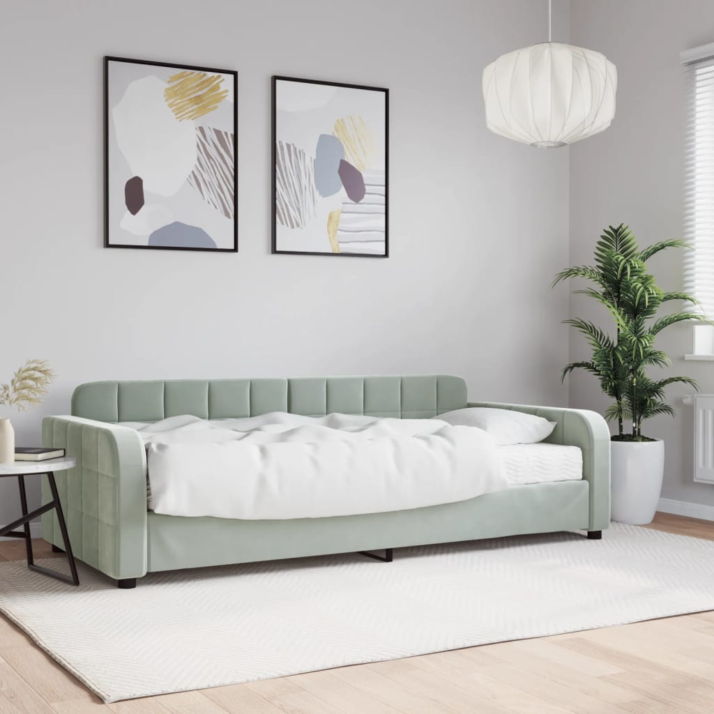 Lit de jour avec matelas gris clair 90x200 cm velours - XIOS