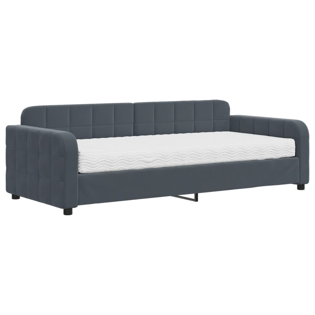 Lit de jour avec matelas gris foncé 90x200 cm velours - XIOS