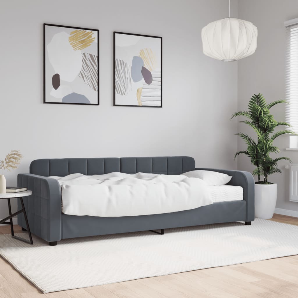 Lit de jour avec matelas gris foncé 90x200 cm velours - XIOS