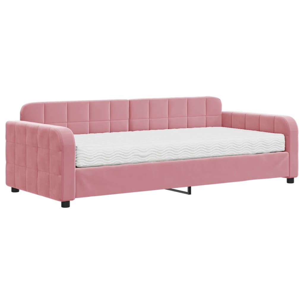 Lit de jour avec matelas rose 90x200 cm velours - XIOS