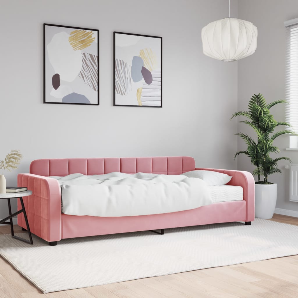 Lit de jour avec matelas rose 90x200 cm velours - XIOS
