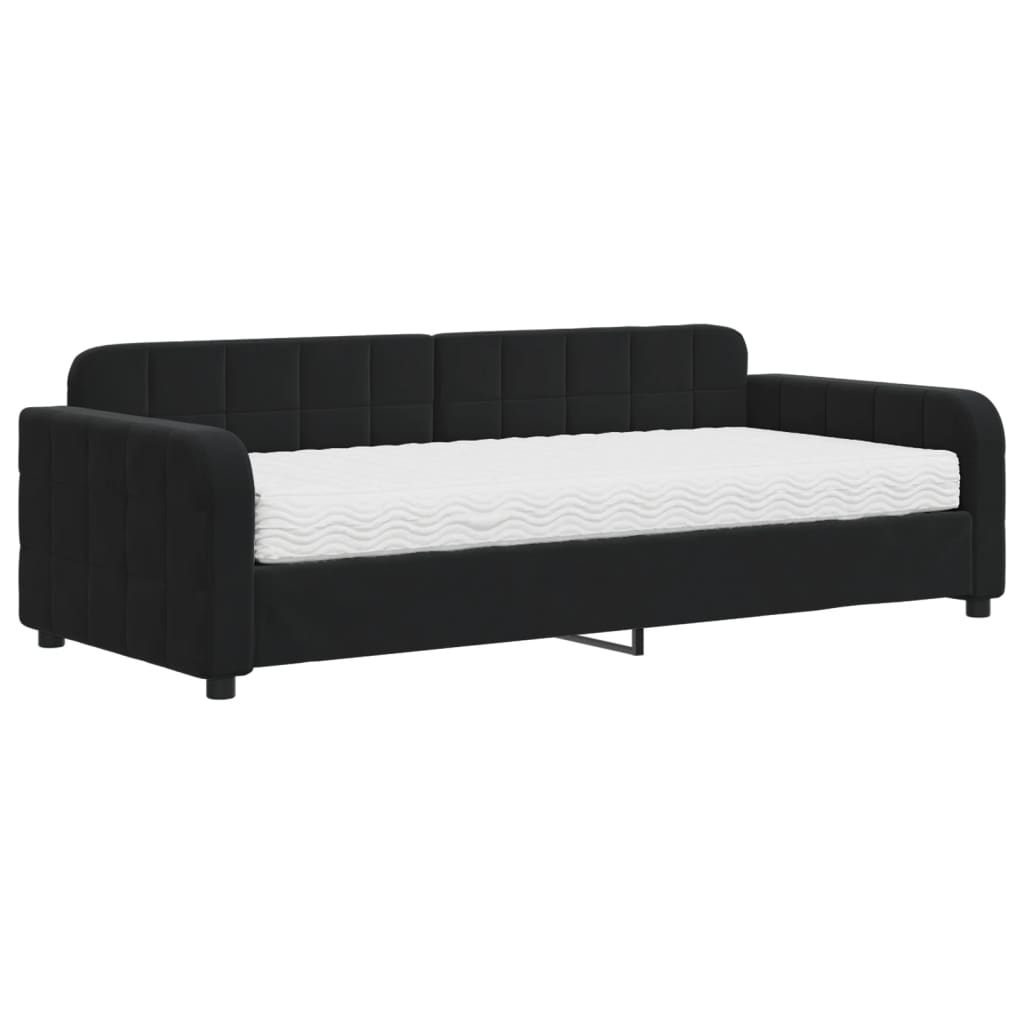 Lit de jour avec matelas noir 90x200 cm velours - XIOS