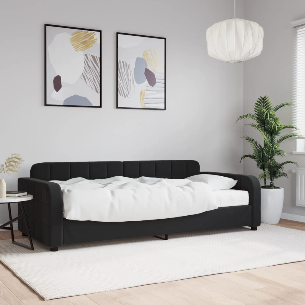Lit de jour avec matelas noir 90x200 cm velours - XIOS