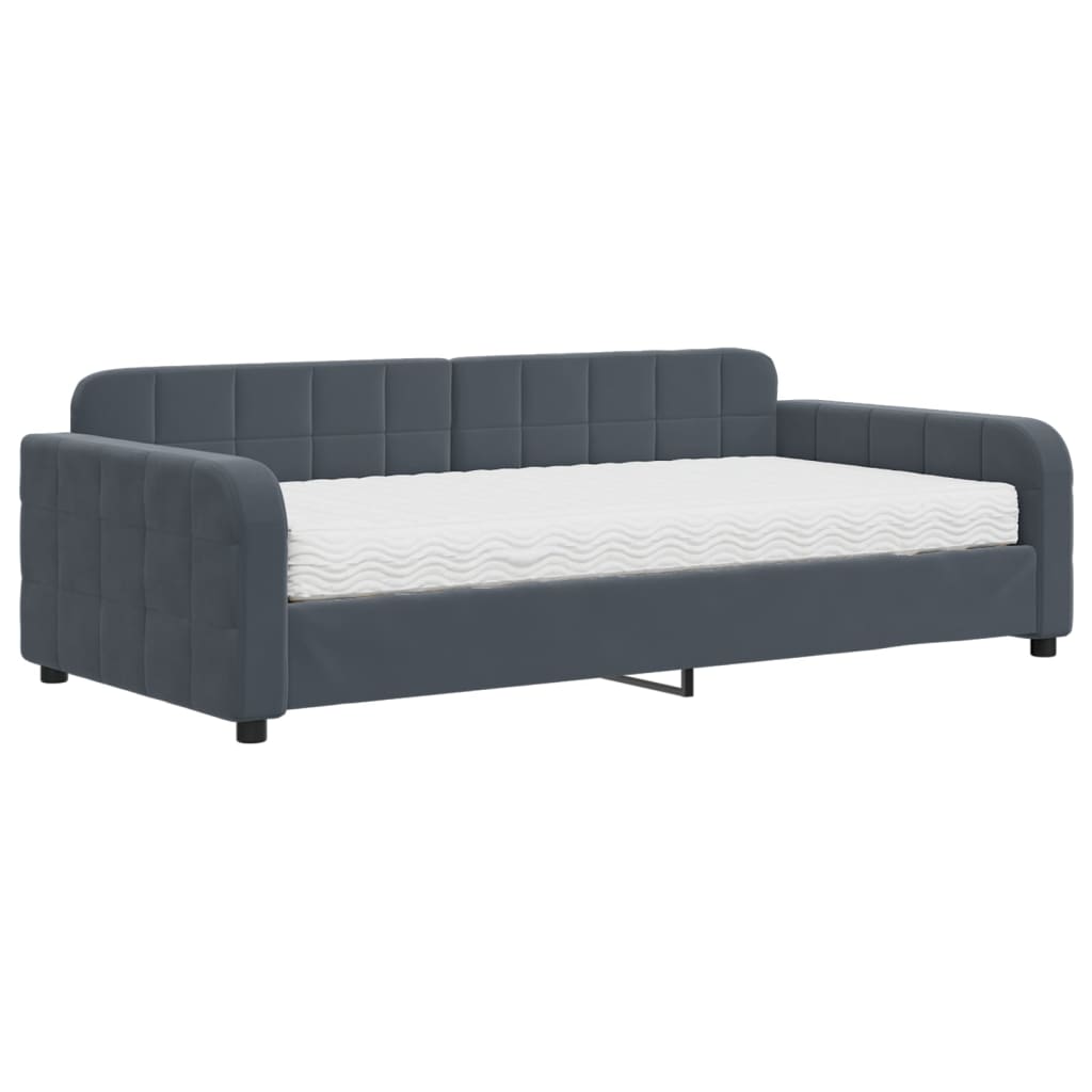 Lit de jour avec matelas gris foncé 100x200 cm velours - XIOS