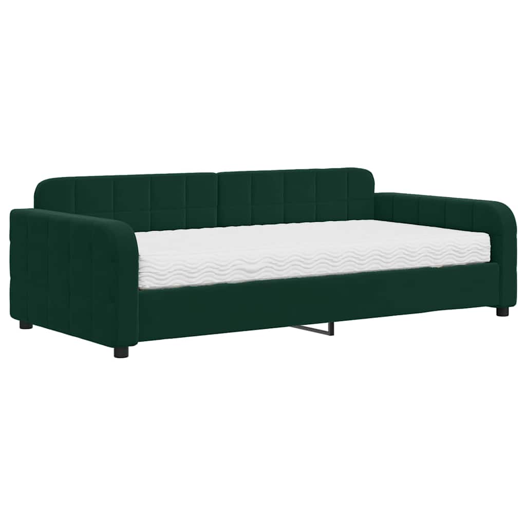 Lit de jour avec matelas vert foncé 100x200 cm velours - XIOS