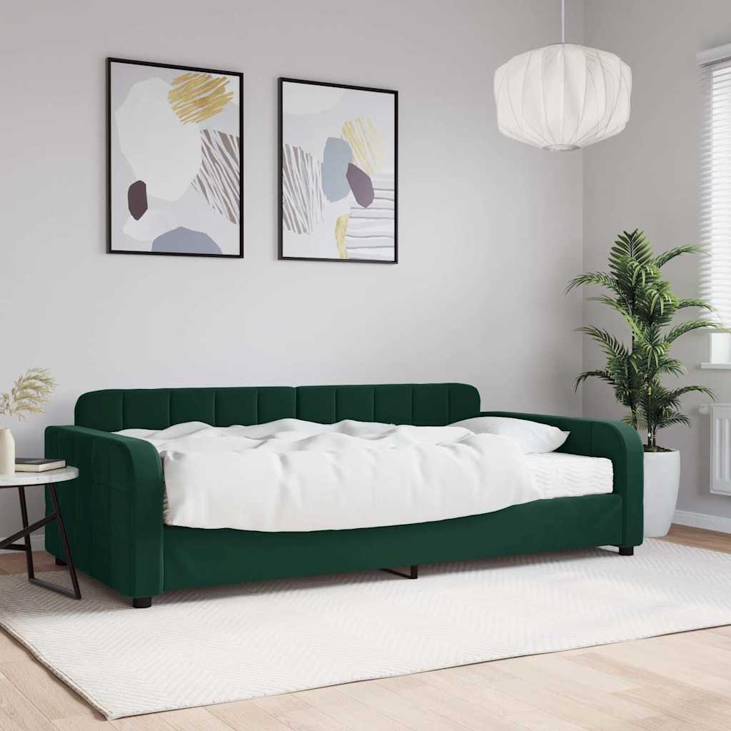 Lit de jour avec matelas vert foncé 100x200 cm velours - XIOS