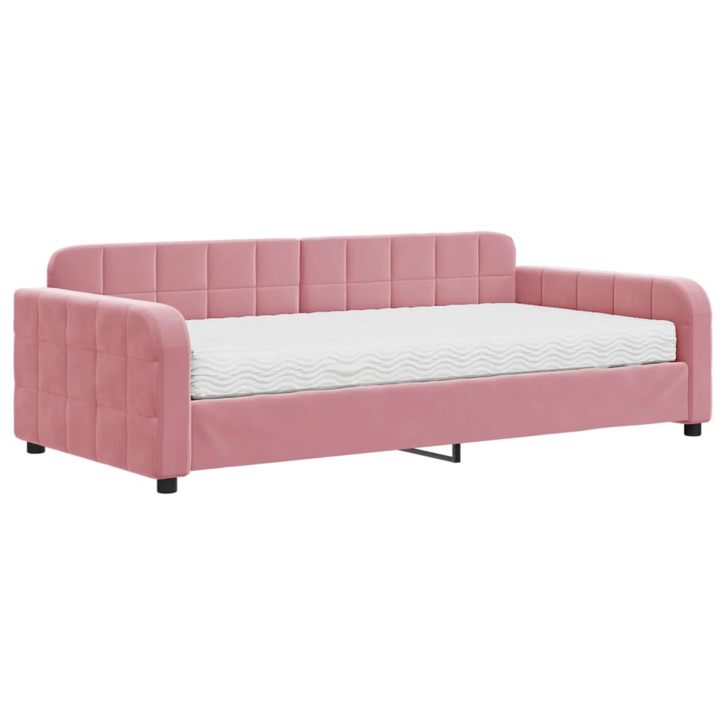 Lit de jour avec matelas rose 100x200 cm velours - XIOS