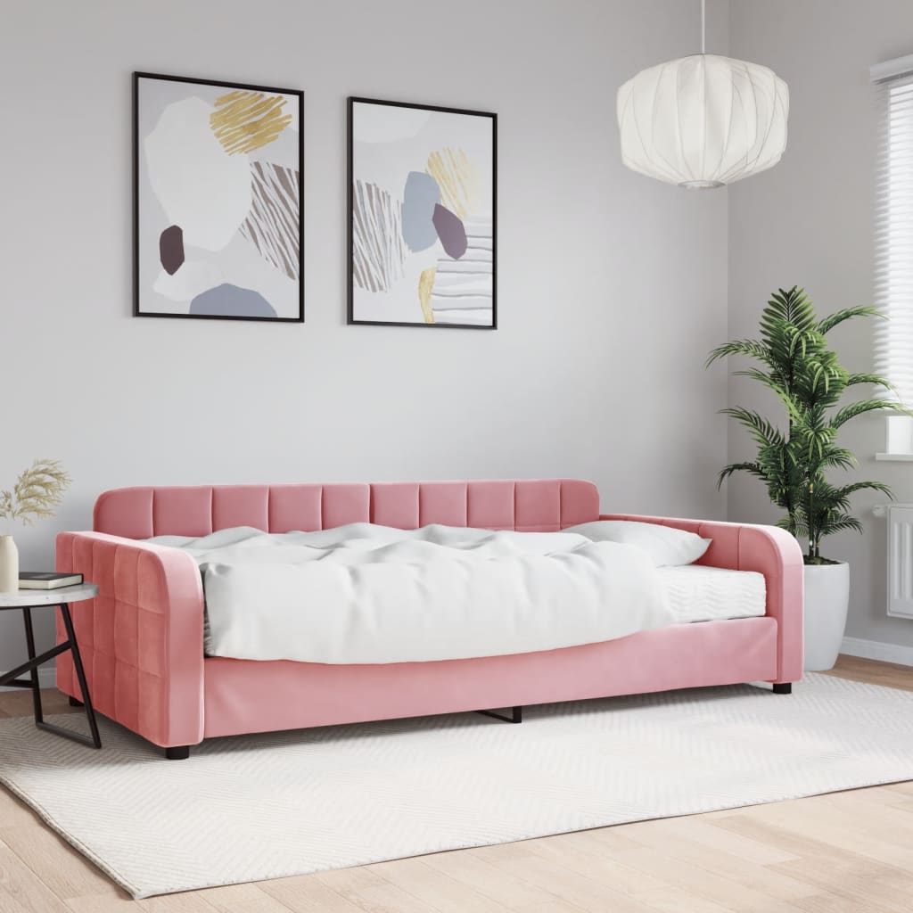 Lit de jour avec matelas rose 100x200 cm velours - XIOS