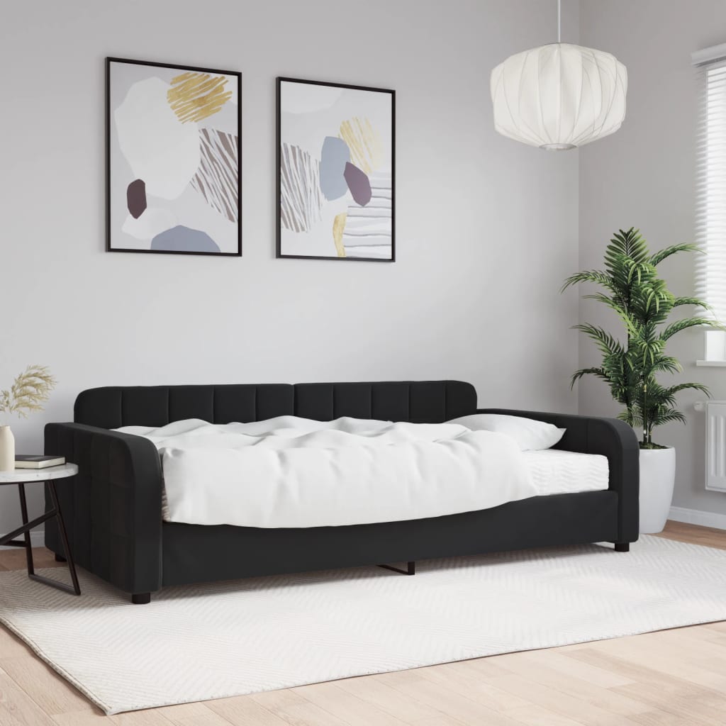 Lit de jour avec matelas noir 100x200 cm velours - XIOS