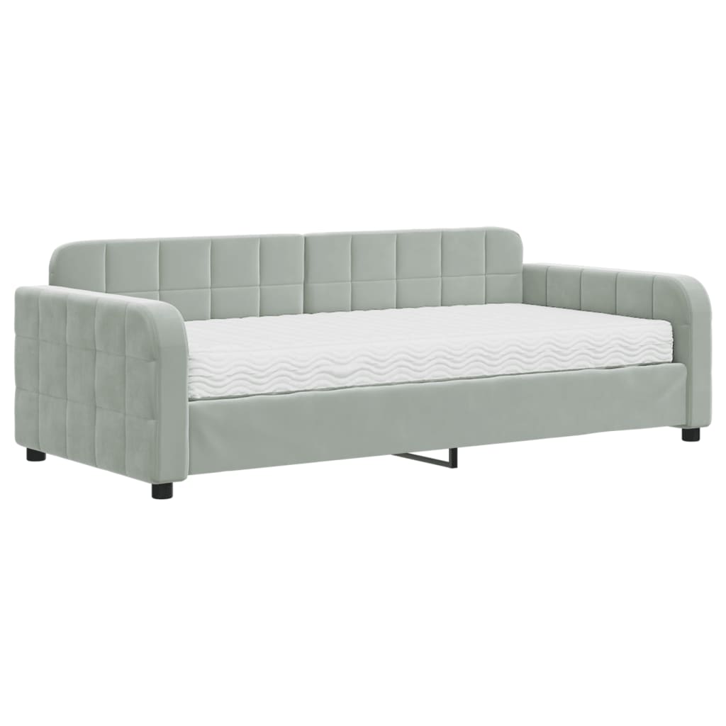 Lit de jour avec matelas gris clair 90x190 cm velours - XIOS