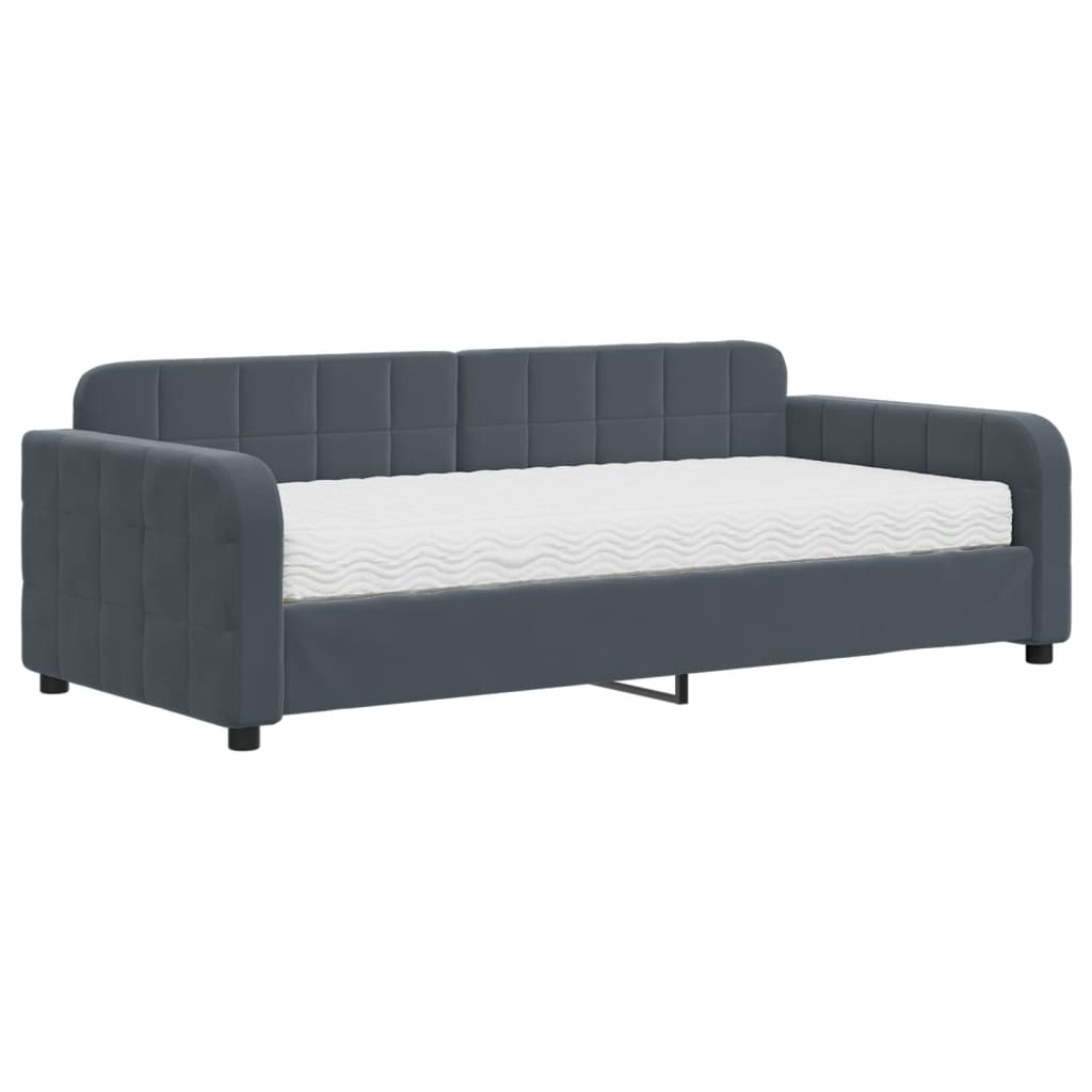 Lit de jour avec matelas gris foncé 90x190 cm velours - XIOS