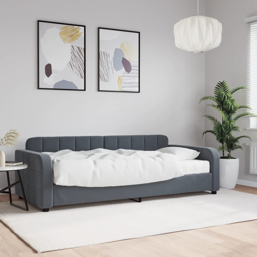 Lit de jour avec matelas gris foncé 90x190 cm velours - XIOS