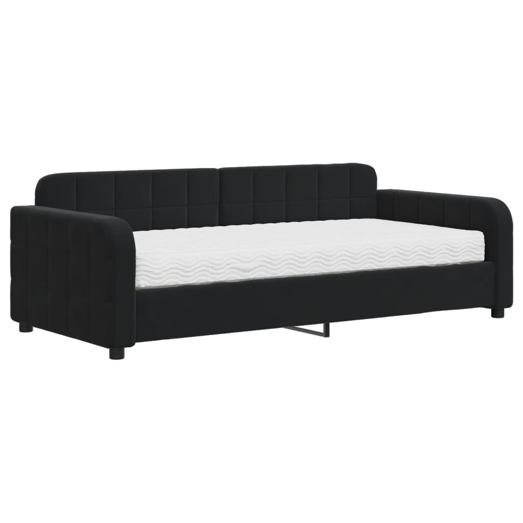 Lit de jour avec matelas noir 90x190 cm velours - XIOS