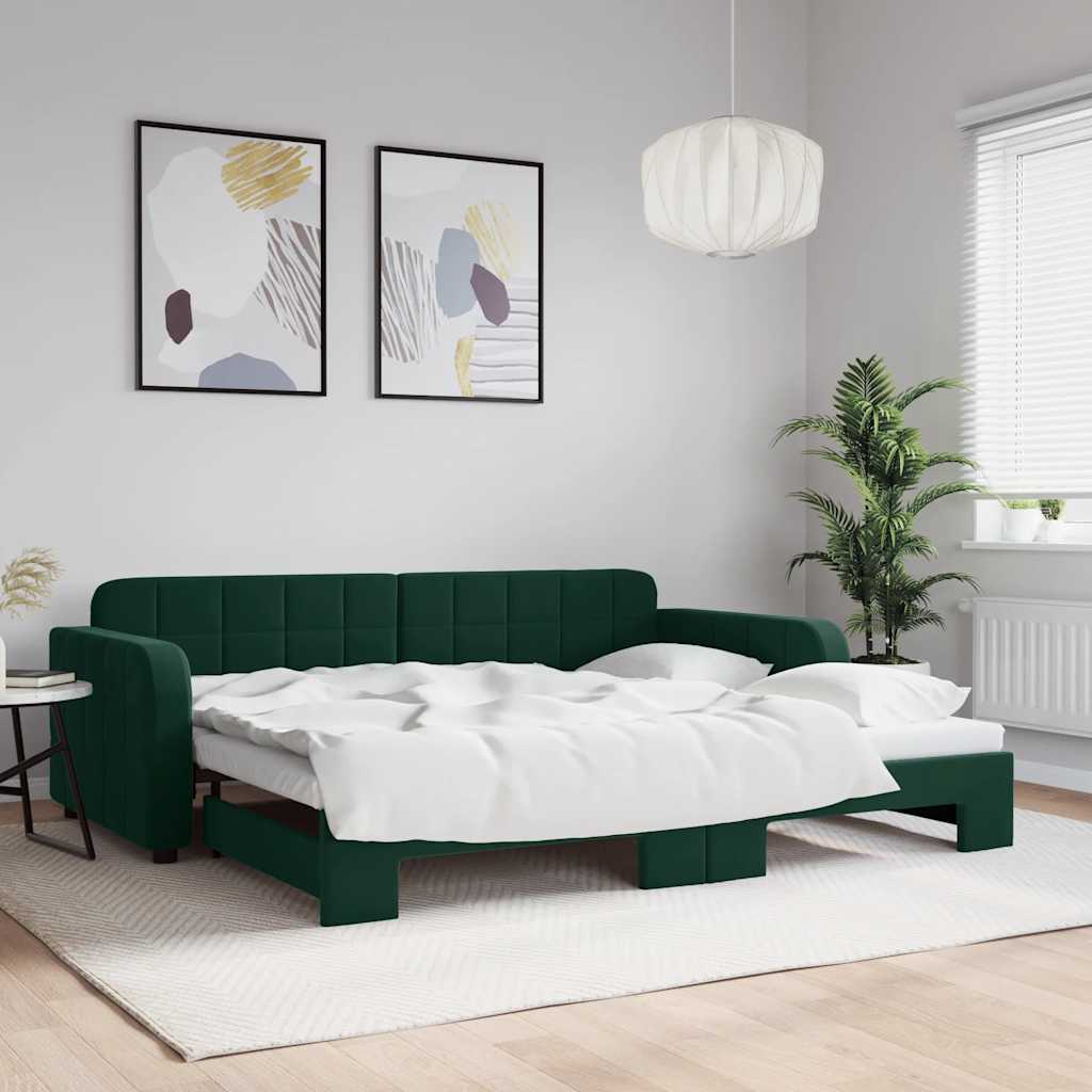 Lit de jour avec gigogne sans matelas vert foncé 90x200 cm