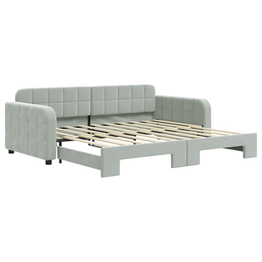 Lit de jour avec lit gigogne gris clair 90x190 cm velours