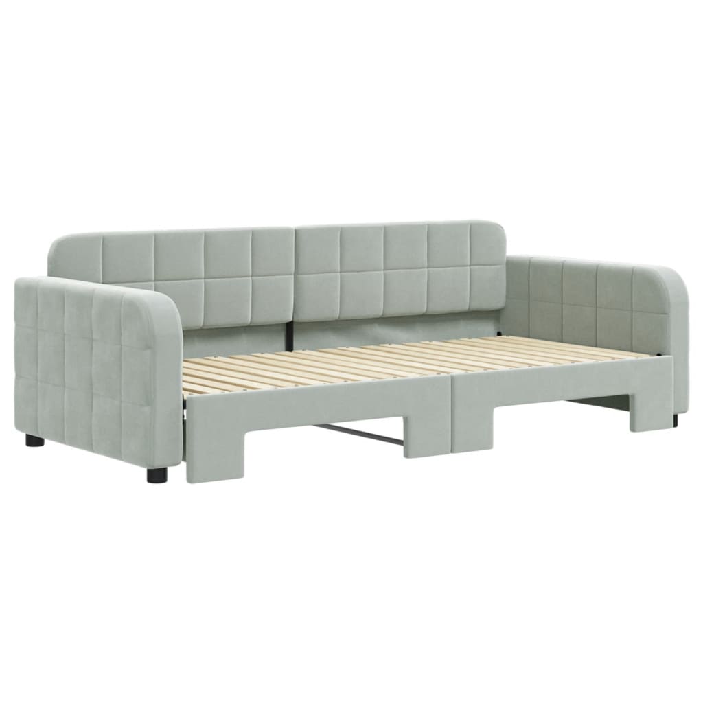 Lit de jour avec lit gigogne gris clair 90x190 cm velours
