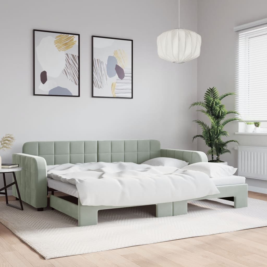 Lit de jour avec lit gigogne gris clair 90x190 cm velours