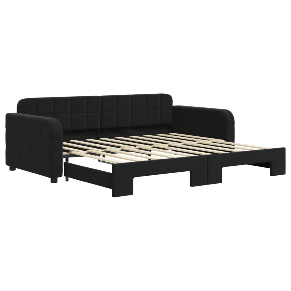 Lit de jour avec lit gigogne noir 90x190 cm velours