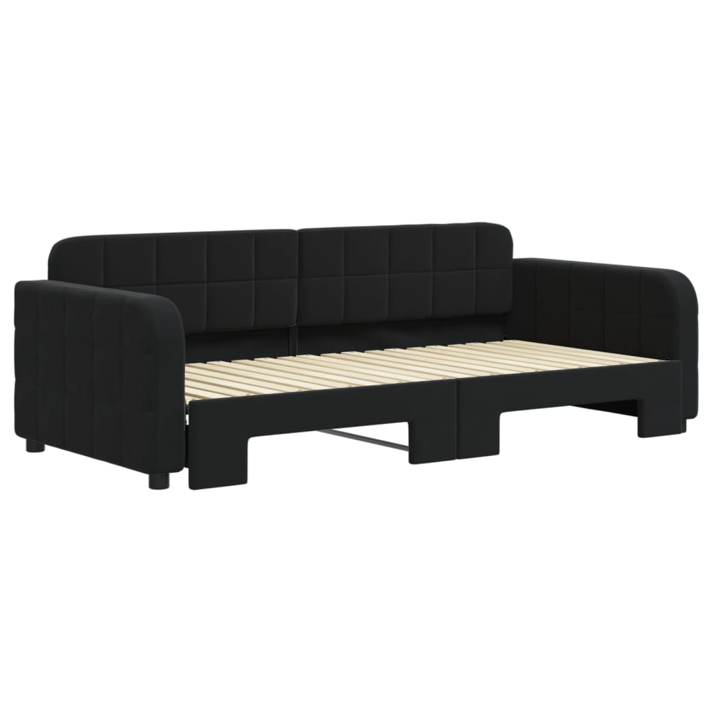 Lit de jour avec lit gigogne noir 90x190 cm velours