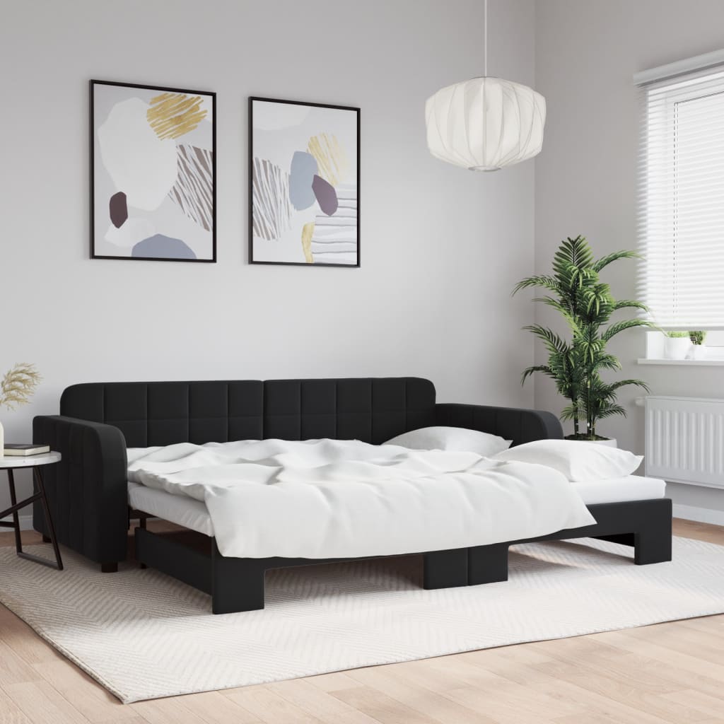 Lit de jour avec lit gigogne noir 90x190 cm velours