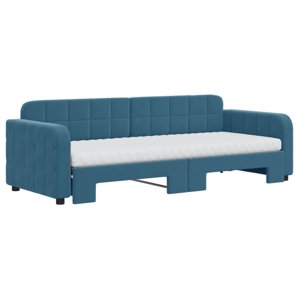 Lit de jour avec lit gigogne et matelas bleu 80x200 cm velours - XIOS