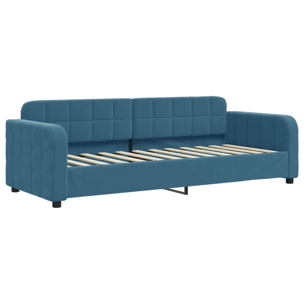 Lit de jour avec lit gigogne et matelas bleu 80x200 cm velours - XIOS