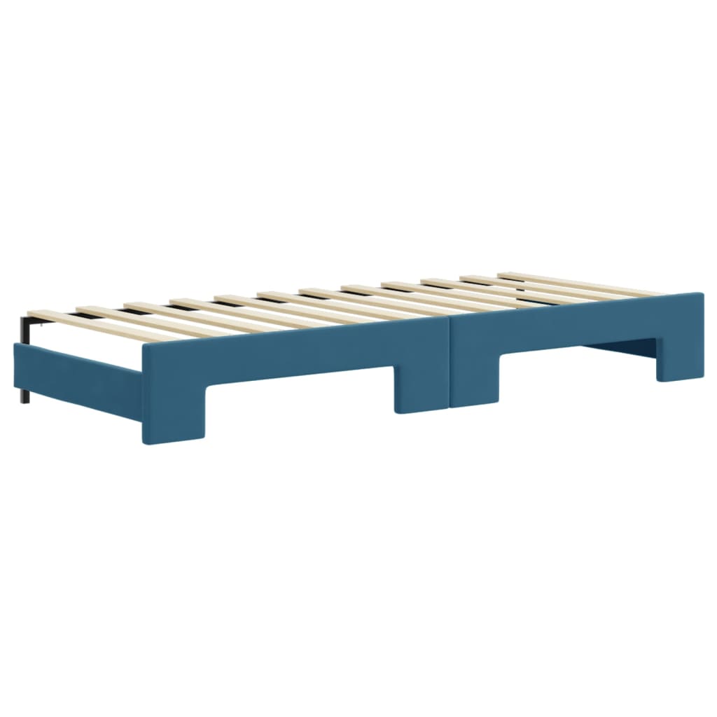 Lit de jour avec lit gigogne et matelas bleu 80x200 cm velours - XIOS