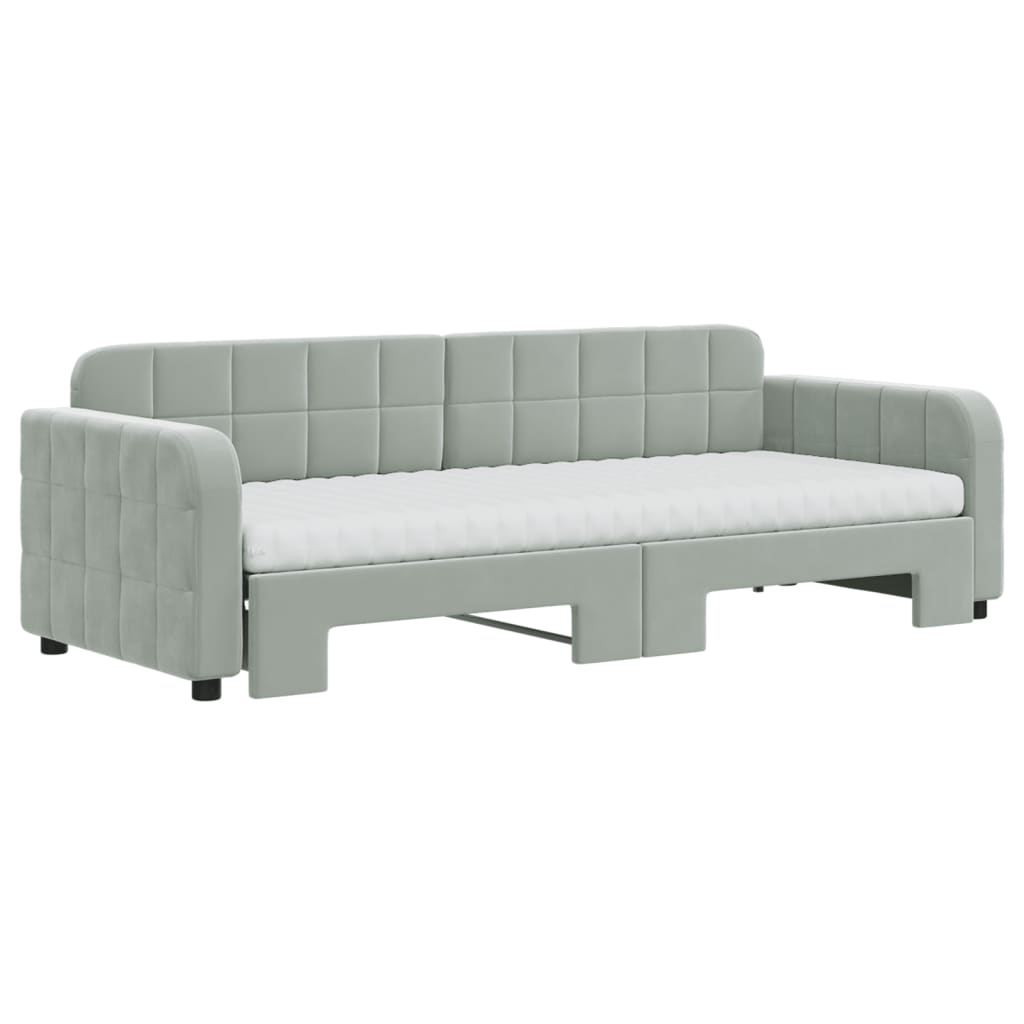 Lit de jour avec gigogne et matelas gris clair 80x200cm velours - XIOS