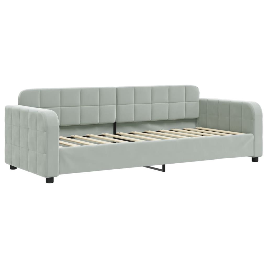 Lit de jour avec gigogne et matelas gris clair 80x200cm velours - XIOS