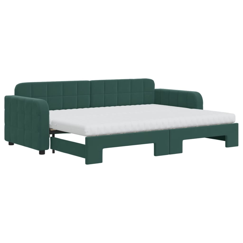 Lit de jour avec gigogne et matelas vert foncé 80x200cm velours - XIOS