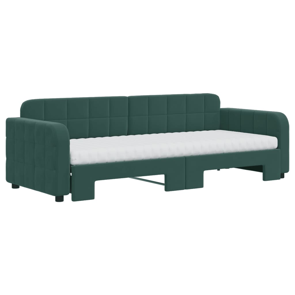 Lit de jour avec gigogne et matelas vert foncé 80x200cm velours - XIOS