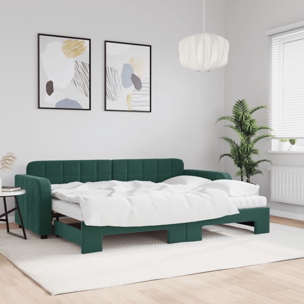 Lit de jour avec gigogne et matelas vert foncé 80x200cm velours - XIOS