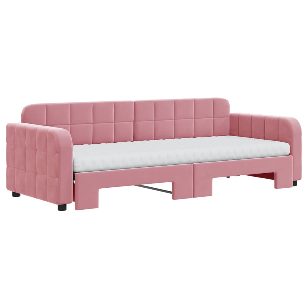 Lit de jour avec lit gigogne et matelas rose 80x200 cm velours - XIOS